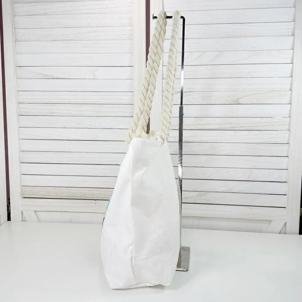 Tropical Out Of Office Beach Scene Canvas Tote Bag‎ White Rope Straps